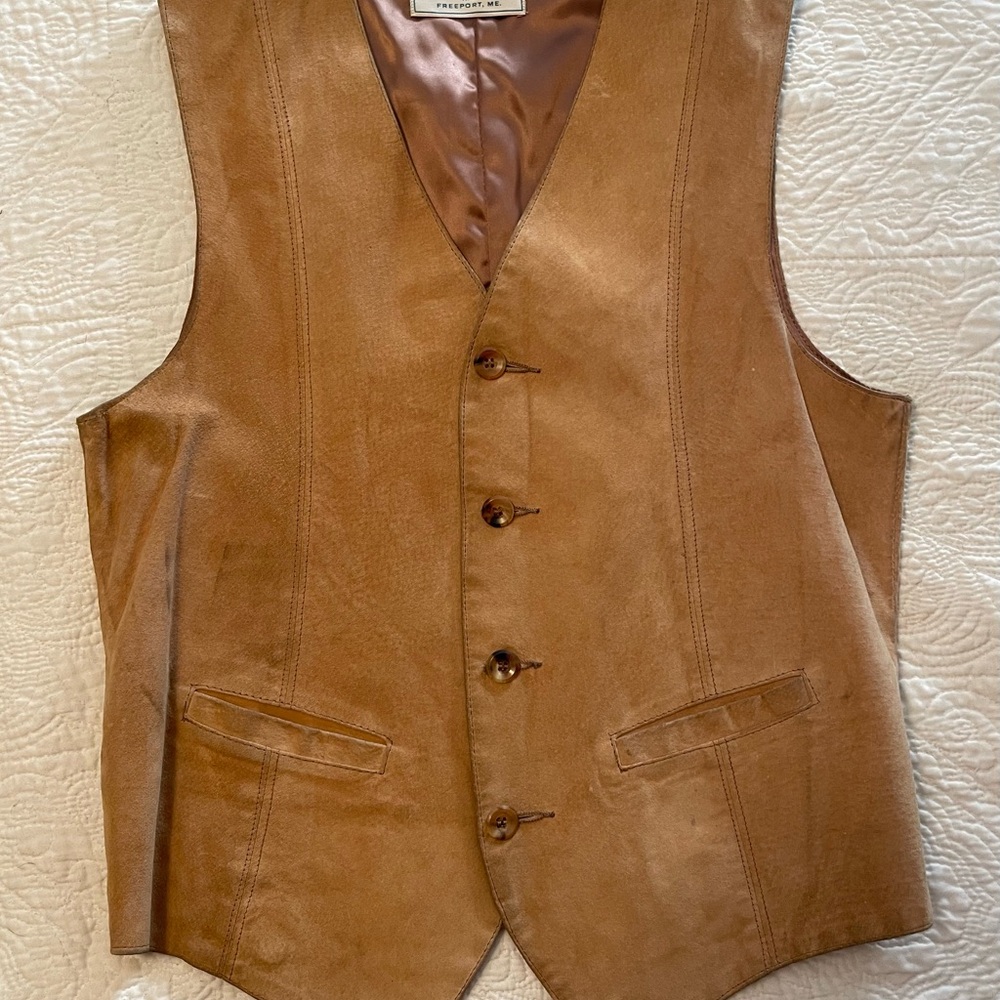 L.L. Bean Classic Vintage 70”s Rustic Rugged Cowboy Ranch Tan Suede Vest